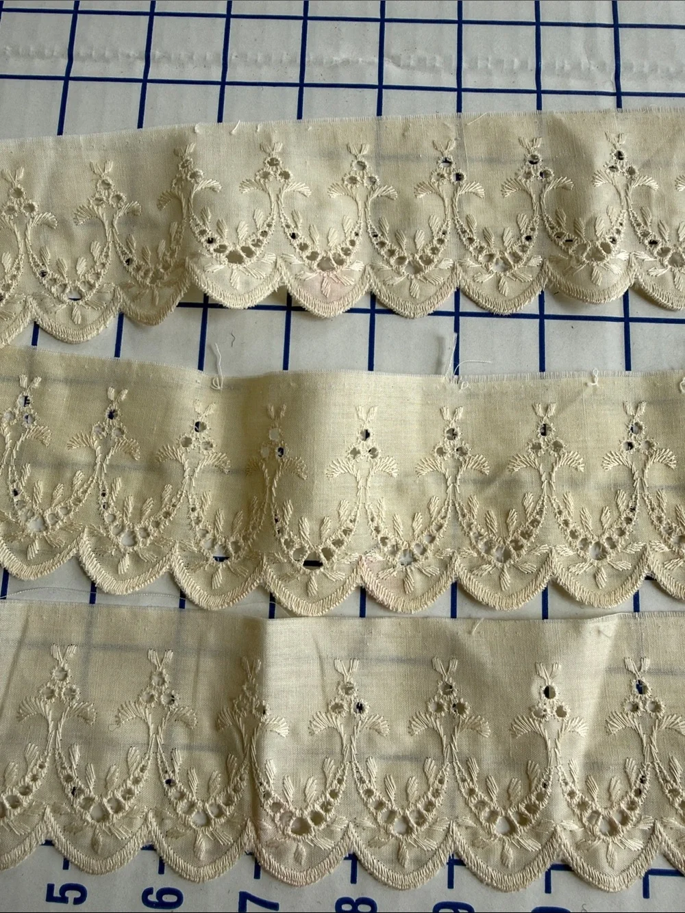 Antique circa 1930s Embroidered Eyelet Trim 2.5+ Yards x 3” Scalloped Cotton